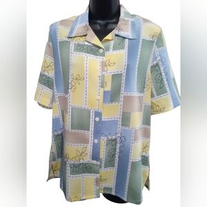 Allison Daley Shirt Size 8 Grandmacore Block Pattern Button-up Floral Collared